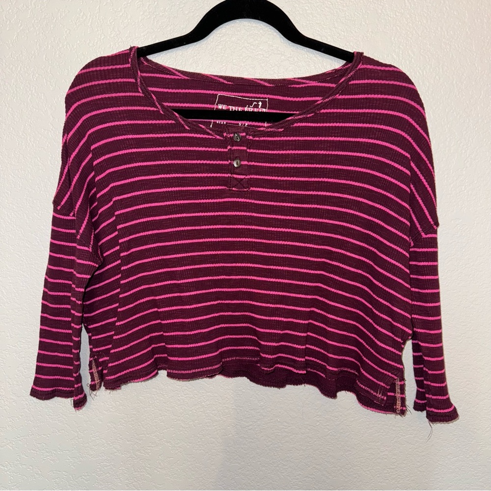 We The Free Maroon and Pink Striped Top Size Small